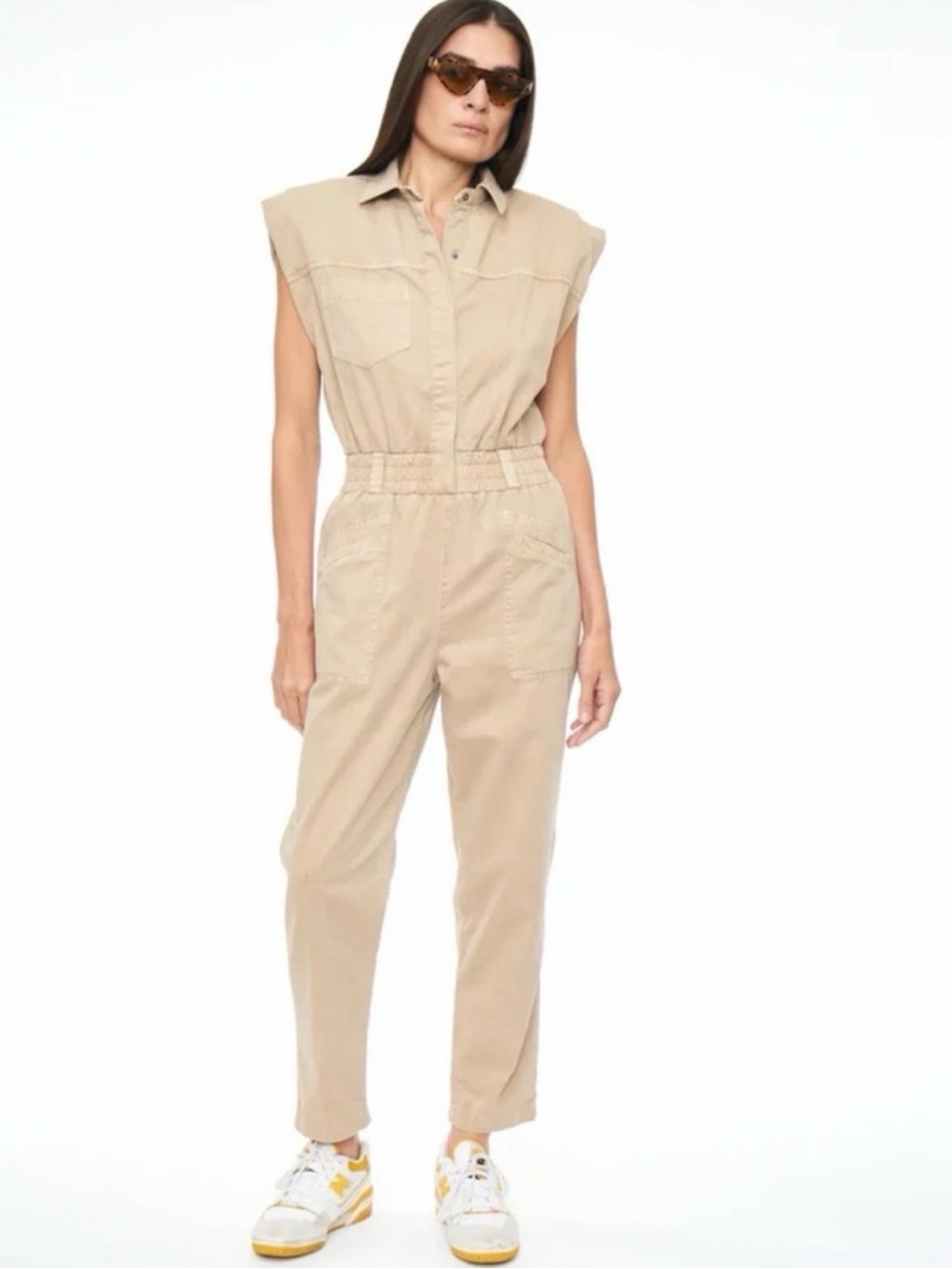 pistola Sleeveless Utility Jumpsuit in Khaki Beige